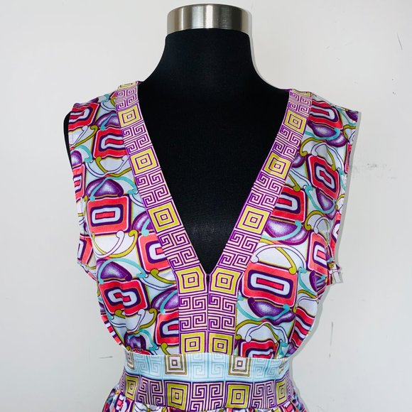 Nicole by Nicole Miller Greek Abstract Print V-Neck Tie Back Blouse 14 - Picture 2 of 7